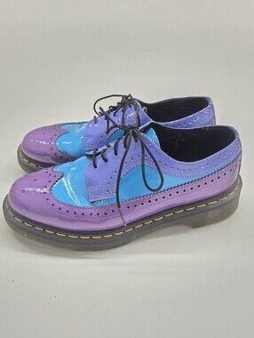 Rare-- Dr. Martens Women's Patent Leather Wingtip Oxfords in Purple and Blue